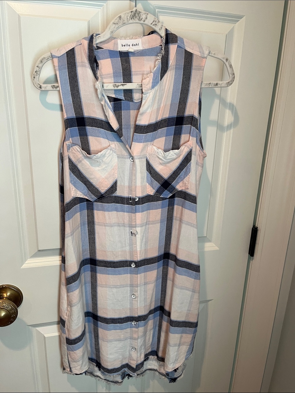 Bella Dahl Sleeveless Plaid Mini Dress in Pink & Blue